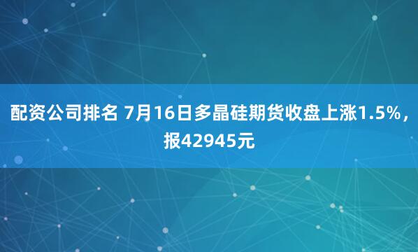 配资公司排名 7月16日多晶硅期货收盘上涨1.5%，报42945元